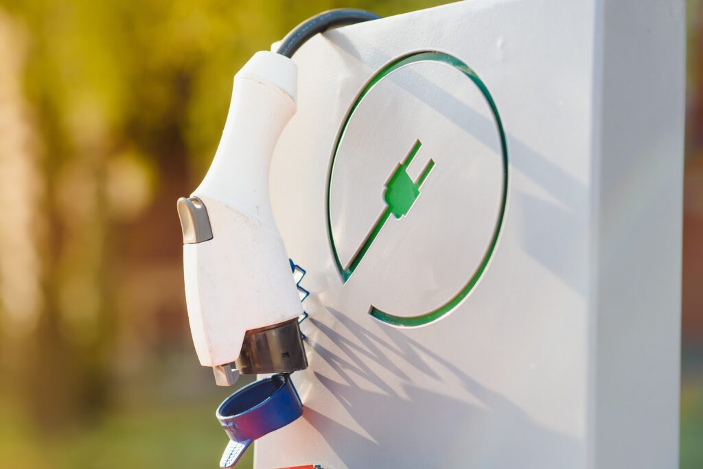 Electric vehicle charging station. Electric transport concept.