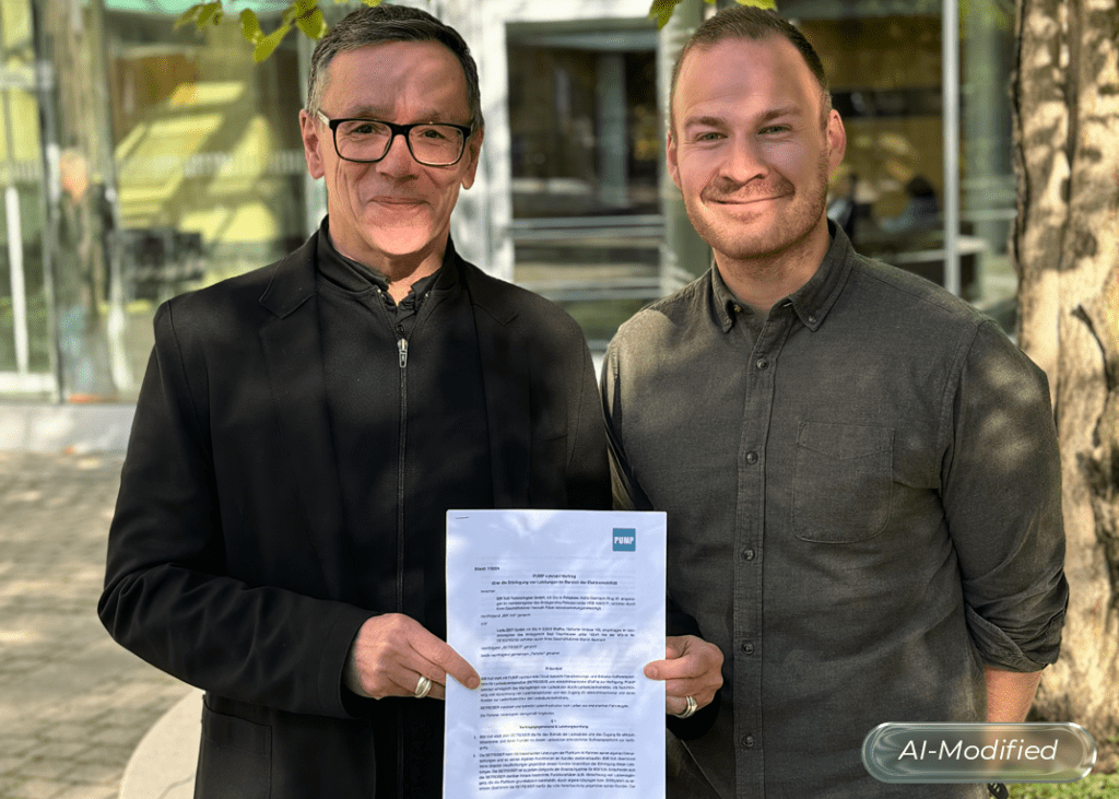 Helmut Rietzer Managing Director 800 Volt Technologies (links) und Marvin Beccard Geschäftsführer Lade.ZEIT GmbH (rechts)
